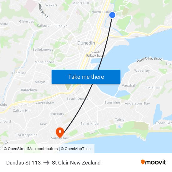 Dundas St 113 to St Clair New Zealand map
