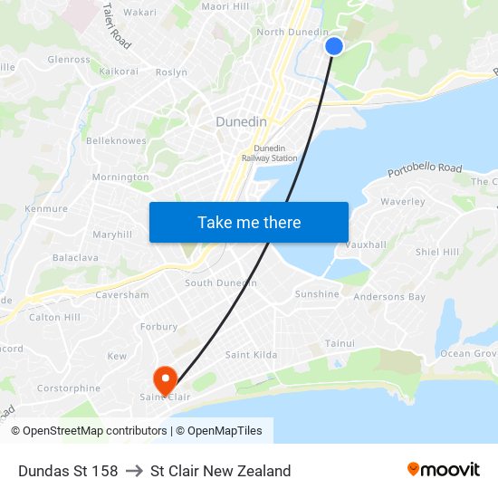 Dundas St 158 to St Clair New Zealand map