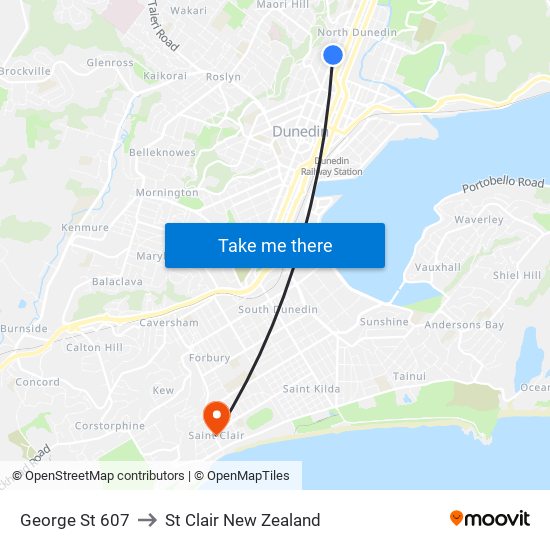 George St 607 to St Clair New Zealand map