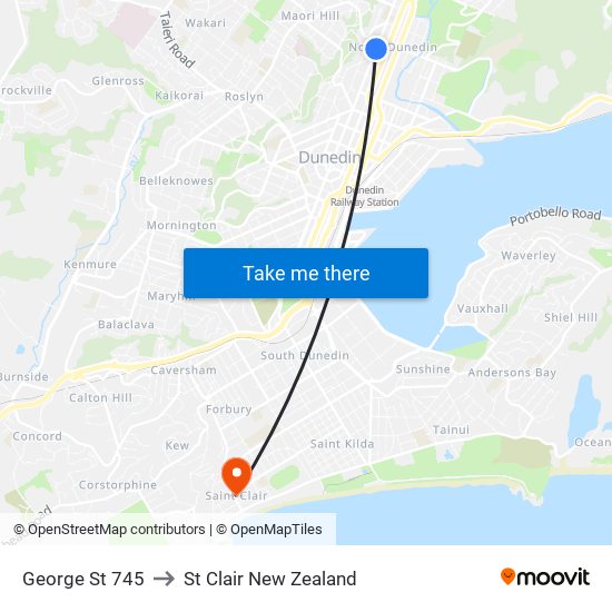 George St 745 to St Clair New Zealand map