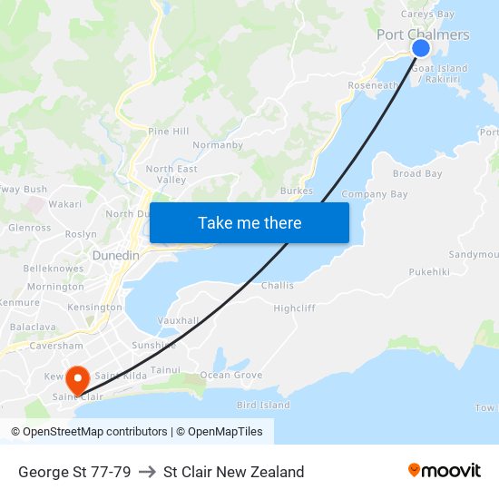 George St 77-79 to St Clair New Zealand map