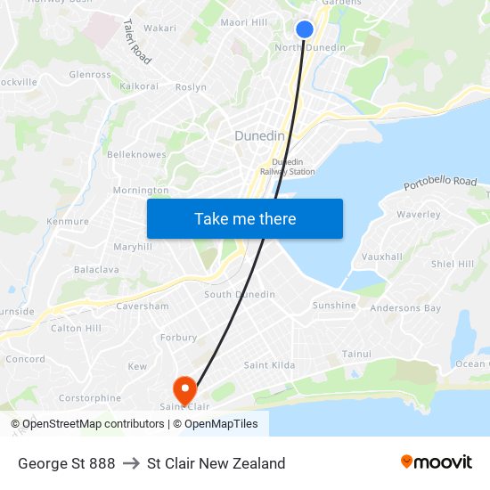 George St 888 to St Clair New Zealand map