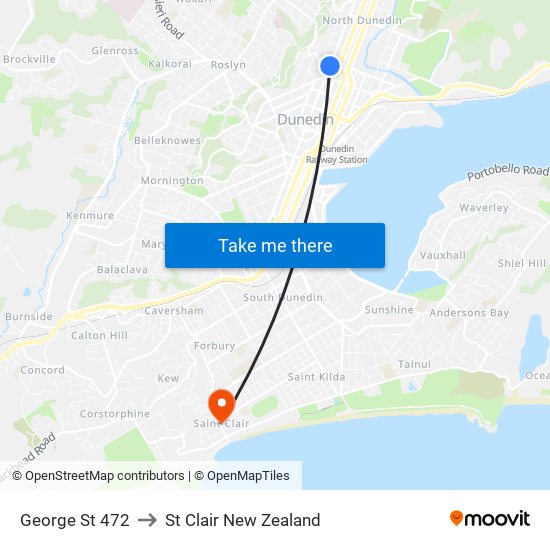 George St 472 to St Clair New Zealand map