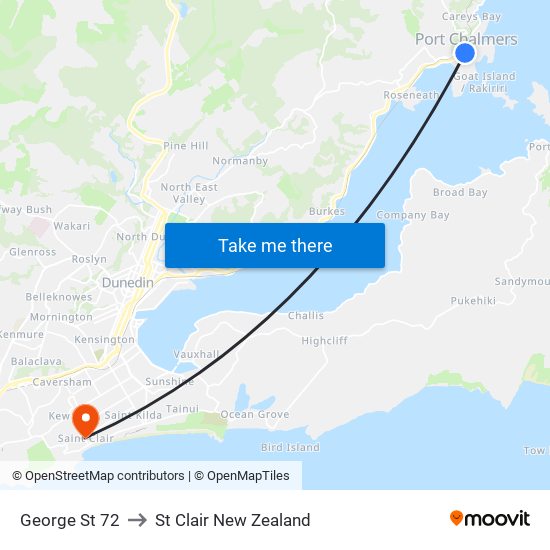George St 72 to St Clair New Zealand map