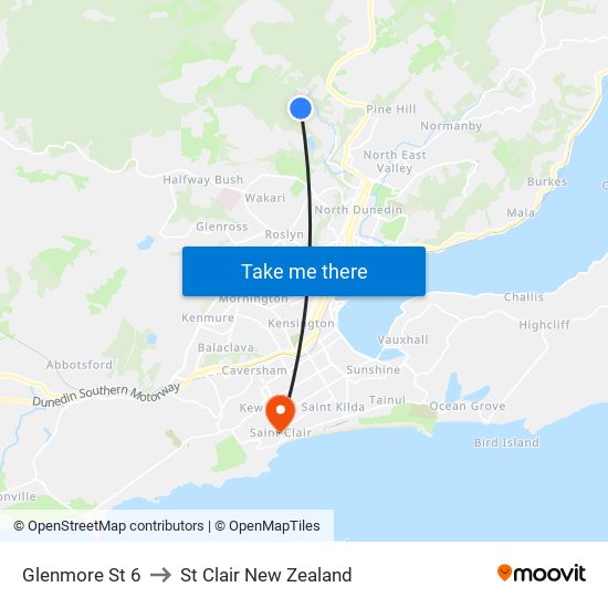 Glenmore St 6 to St Clair New Zealand map