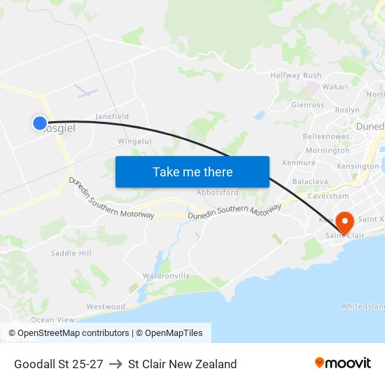 Goodall St 25-27 to St Clair New Zealand map