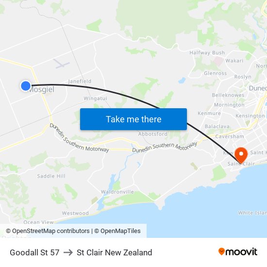 Goodall St 57 to St Clair New Zealand map