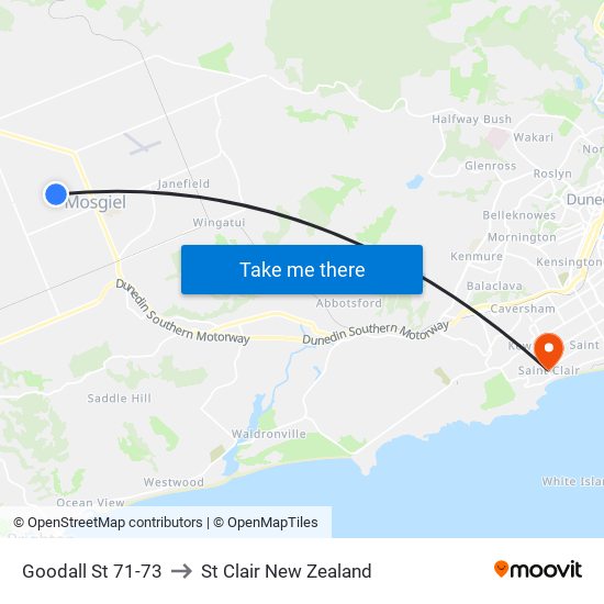 Goodall St 71-73 to St Clair New Zealand map