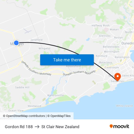 Gordon Rd 188 to St Clair New Zealand map