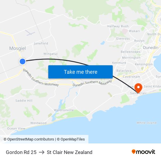 Gordon Rd 25 to St Clair New Zealand map