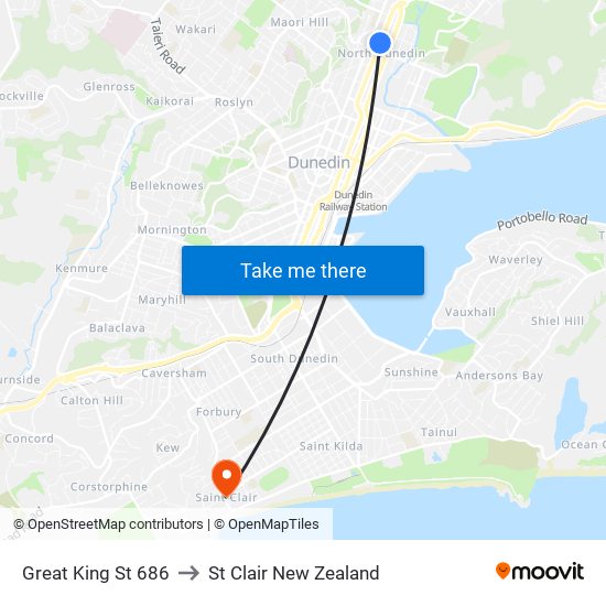 Great King St 686 to St Clair New Zealand map