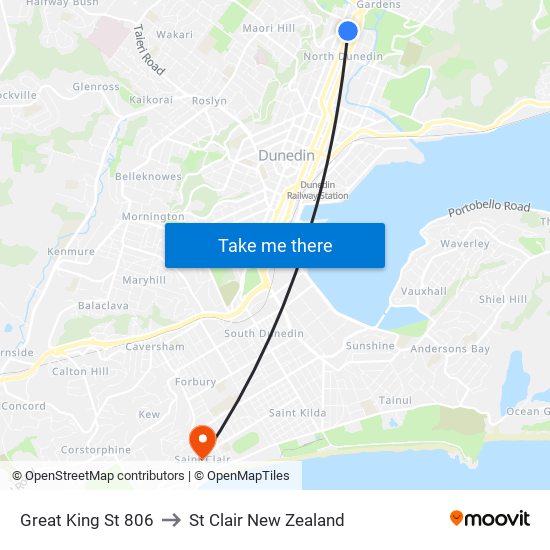 Great King St 806 to St Clair New Zealand map