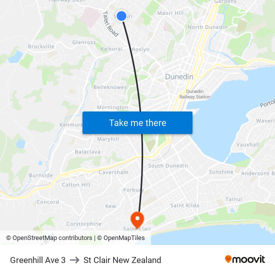 Greenhill Ave 3 to St Clair New Zealand map