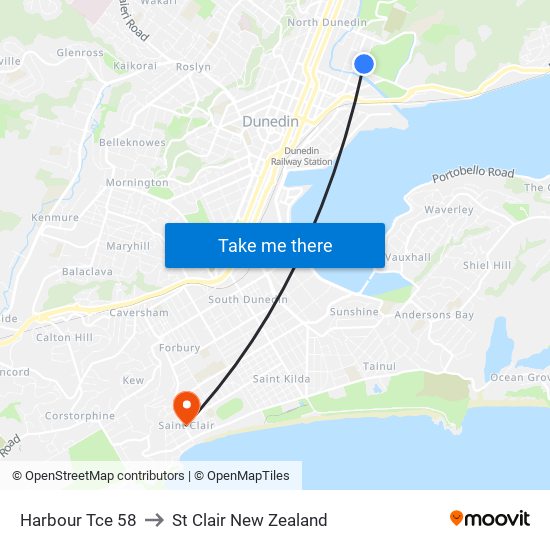 Harbour Tce 58 to St Clair New Zealand map
