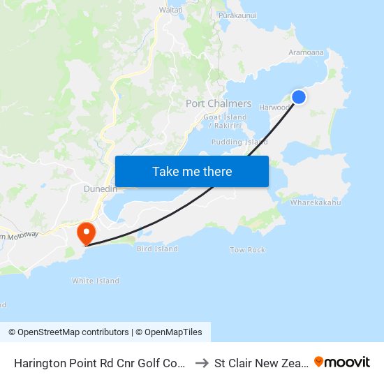 Harington Point Rd Cnr Golf Course Rd to St Clair New Zealand map
