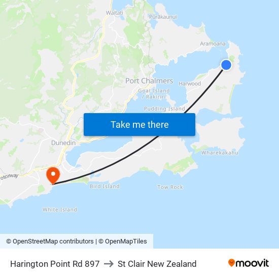 Harington Point Rd 897 to St Clair New Zealand map