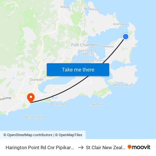 Harington Point Rd Cnr Pipikaretu Rd to St Clair New Zealand map