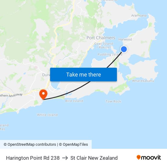 Harington Point Rd 238 to St Clair New Zealand map