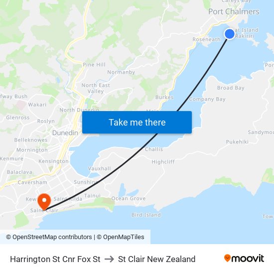 Harrington St Cnr Fox St to St Clair New Zealand map