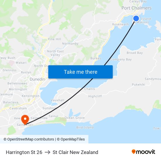 Harrington St 26 to St Clair New Zealand map