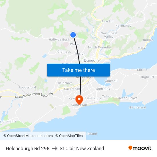 Helensburgh Rd 298 to St Clair New Zealand map