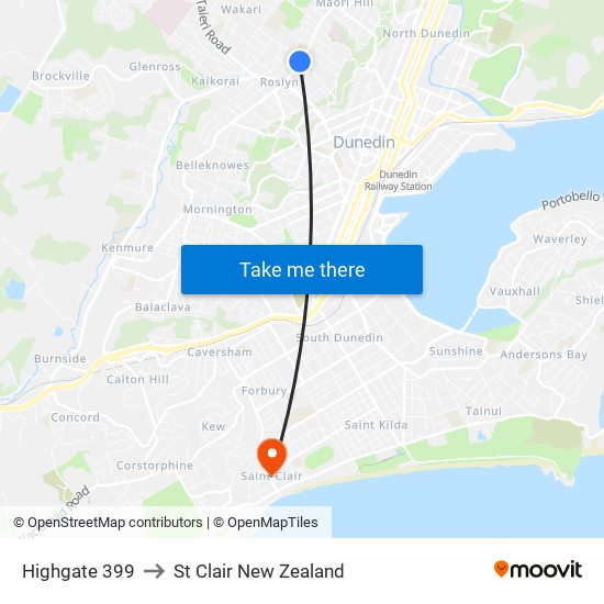 Highgate 399 to St Clair New Zealand map
