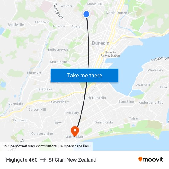 Highgate 460 to St Clair New Zealand map