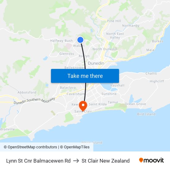 Lynn St Cnr Balmacewen Rd to St Clair New Zealand map
