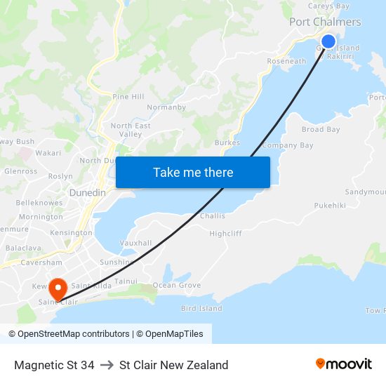 Magnetic St 34 to St Clair New Zealand map