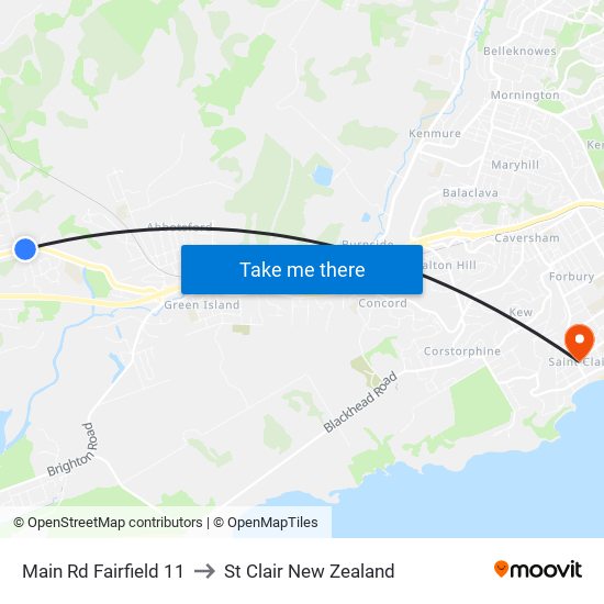 Main Rd Fairfield 11 to St Clair New Zealand map