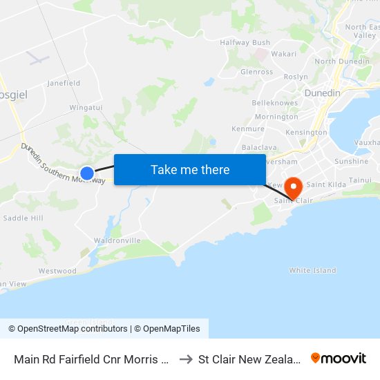 Main Rd Fairfield Cnr Morris Rd to St Clair New Zealand map