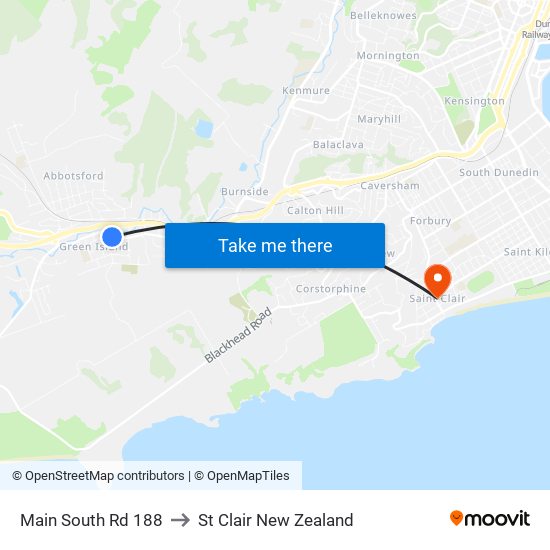 Main South Rd 188 to St Clair New Zealand map