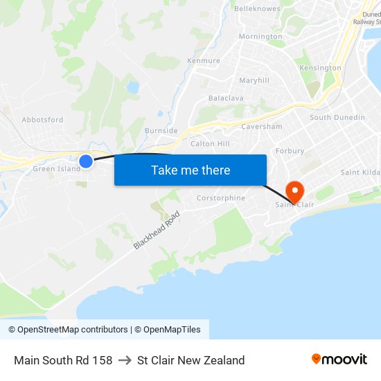 Main South Rd 158 to St Clair New Zealand map