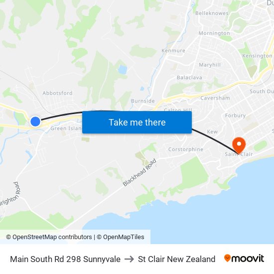 Main South Rd 298 Sunnyvale to St Clair New Zealand map