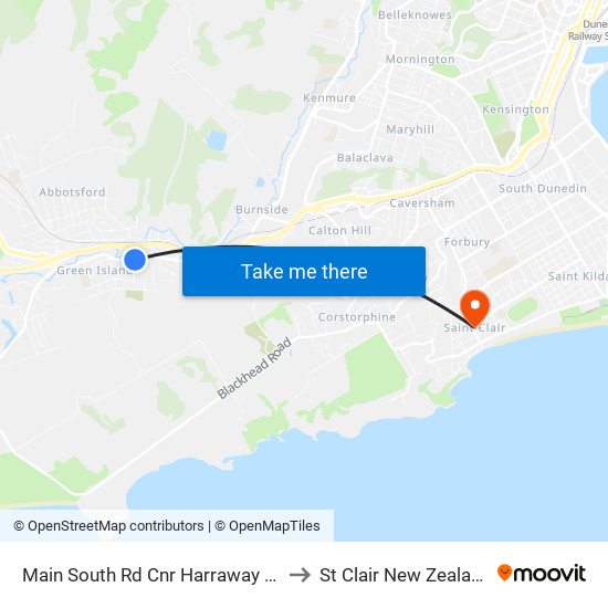 Main South Rd Cnr Harraway Rd to St Clair New Zealand map