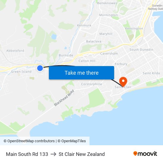 Main South Rd 133 to St Clair New Zealand map