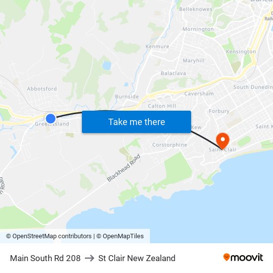 Main South Rd 208 to St Clair New Zealand map