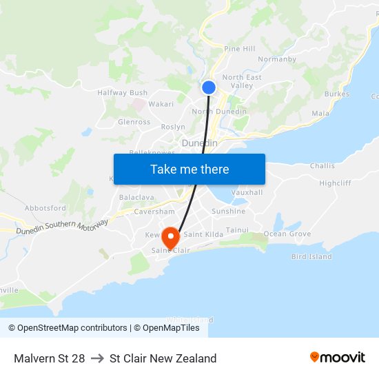 Malvern St 28 to St Clair New Zealand map