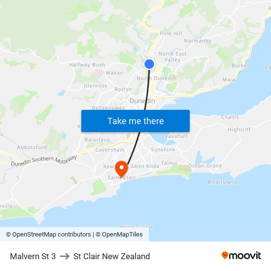 Malvern St 3 to St Clair New Zealand map