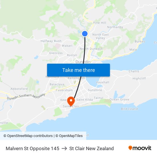 Malvern St Opposite 145 to St Clair New Zealand map