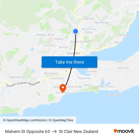 Malvern St Opposite 63 to St Clair New Zealand map