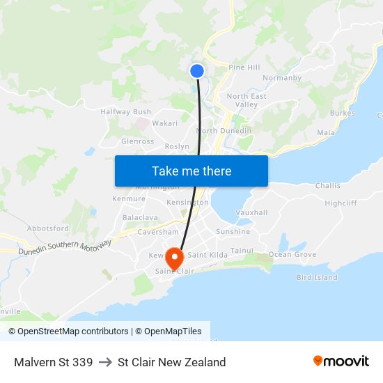 Malvern St 339 to St Clair New Zealand map