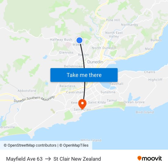 Mayfield Ave 63 to St Clair New Zealand map