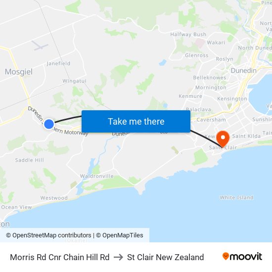 Morris Rd Cnr Chain Hill Rd to St Clair New Zealand map