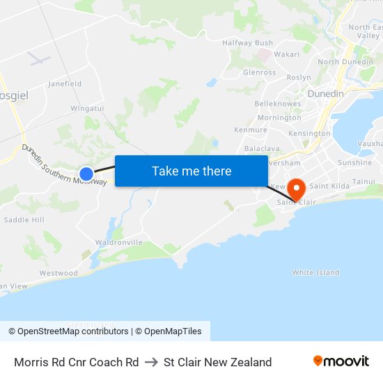 Morris Rd Cnr Coach Rd to St Clair New Zealand map