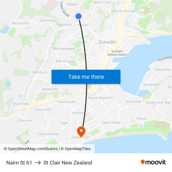 Nairn St 61 to St Clair New Zealand map