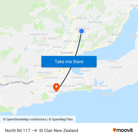 North Rd 117 to St Clair New Zealand map