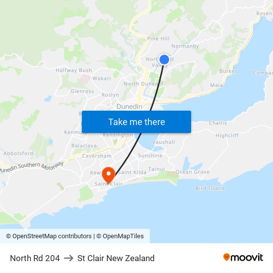North Rd 204 to St Clair New Zealand map