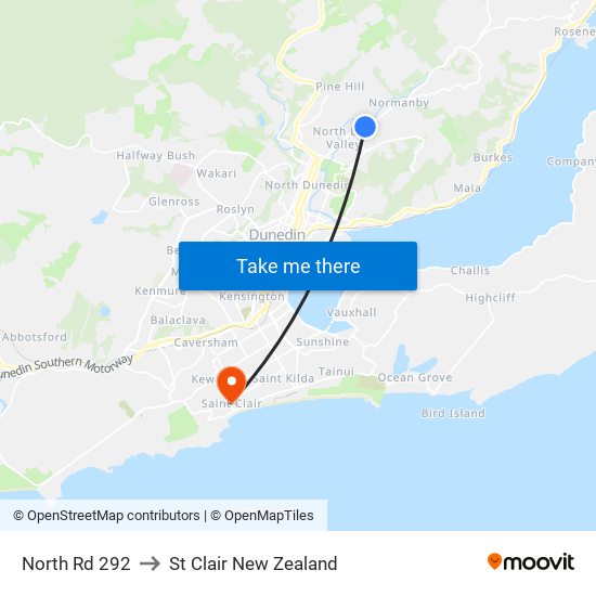 North Rd 292 to St Clair New Zealand map