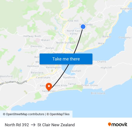 North Rd 392 to St Clair New Zealand map